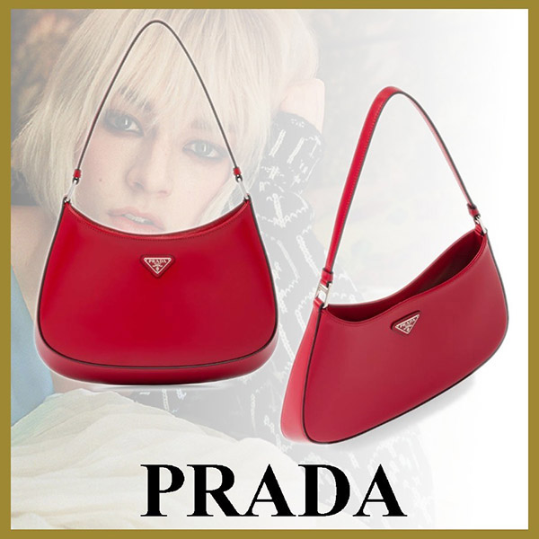 22SS新作 プラダ 偽物 Cleo ブラッシュドレザー ショルダーバッグ ロゴ 1BC499ZO6F02SB